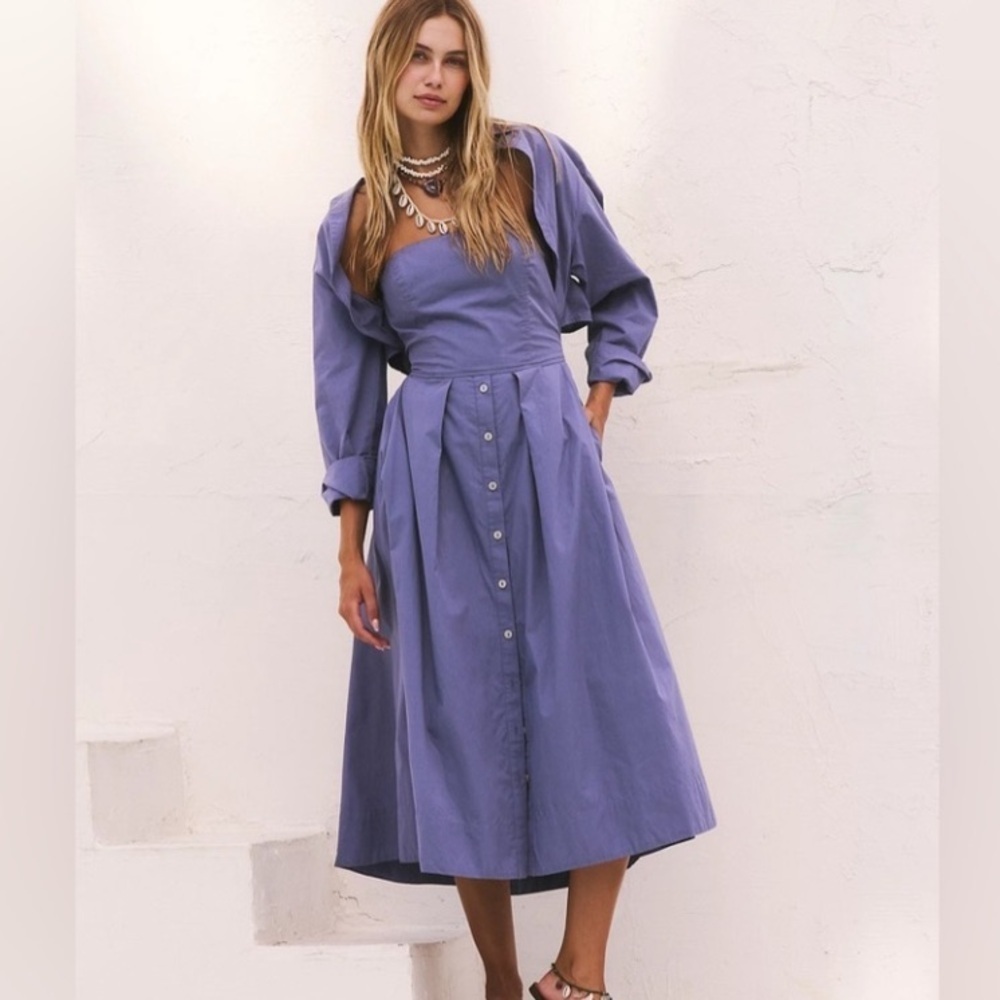 Free People dress Isley Midi attached shrug XS blue purple long sleeve
